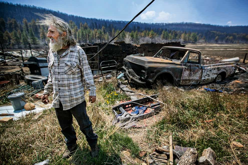 Johnny Trujillo, 53, talks about battling the blaze that destroyed both his sister’s home and his truck in the evacuation area near Mora, New Mexico (Jim Weber/Santa Fe New Mexican/AP)
