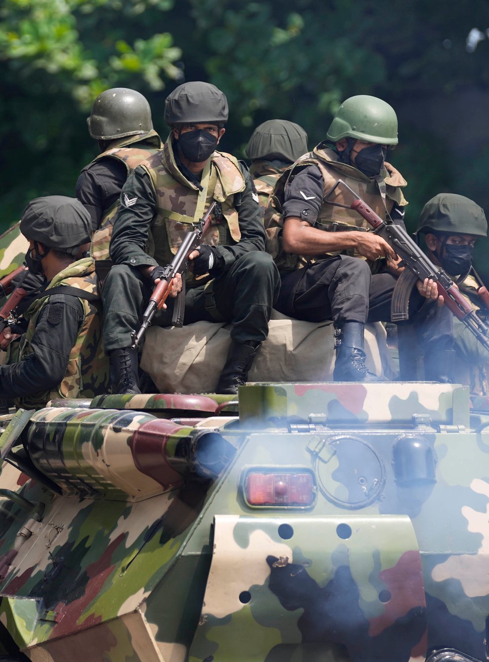 Sri Lankan army soldiers patrol during curfew in Colombo, Sri Lanka (Eranga Jayawardena/AP)