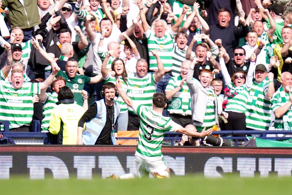 Celtic’s Greg Taylor celebrates scoring (Jane Barlow/PA)