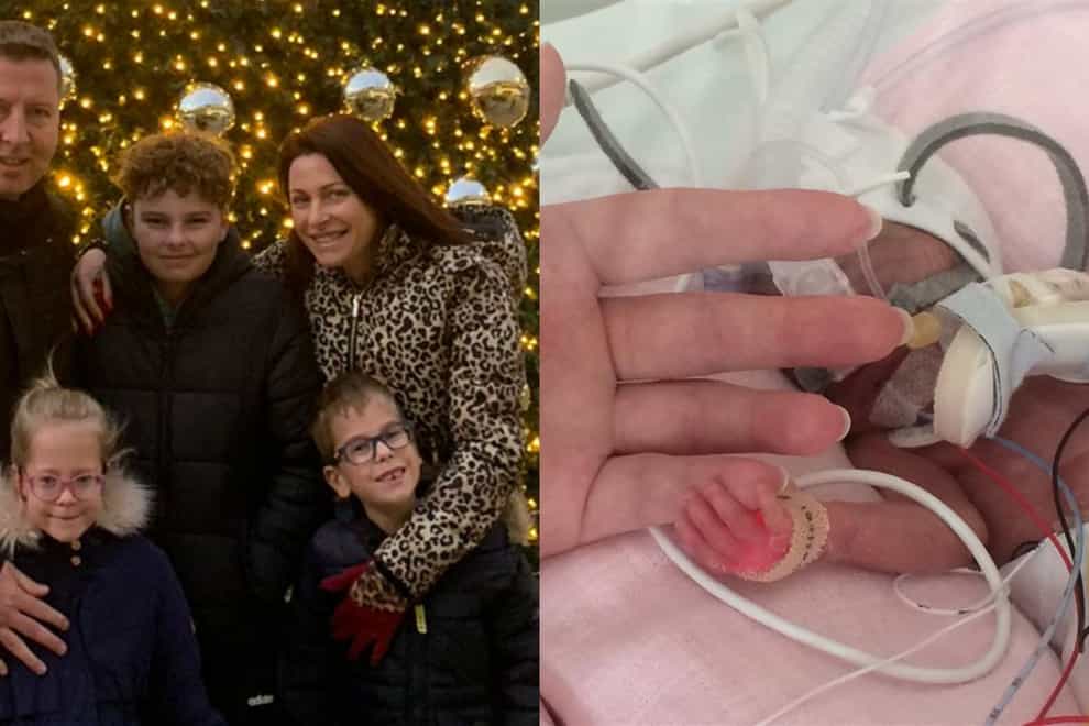 (Left) Ross Pollock with his family, and on the right, his daughter Jasmine, who spent time in a neonatal intensive care unit (Ross Pollock/PA)