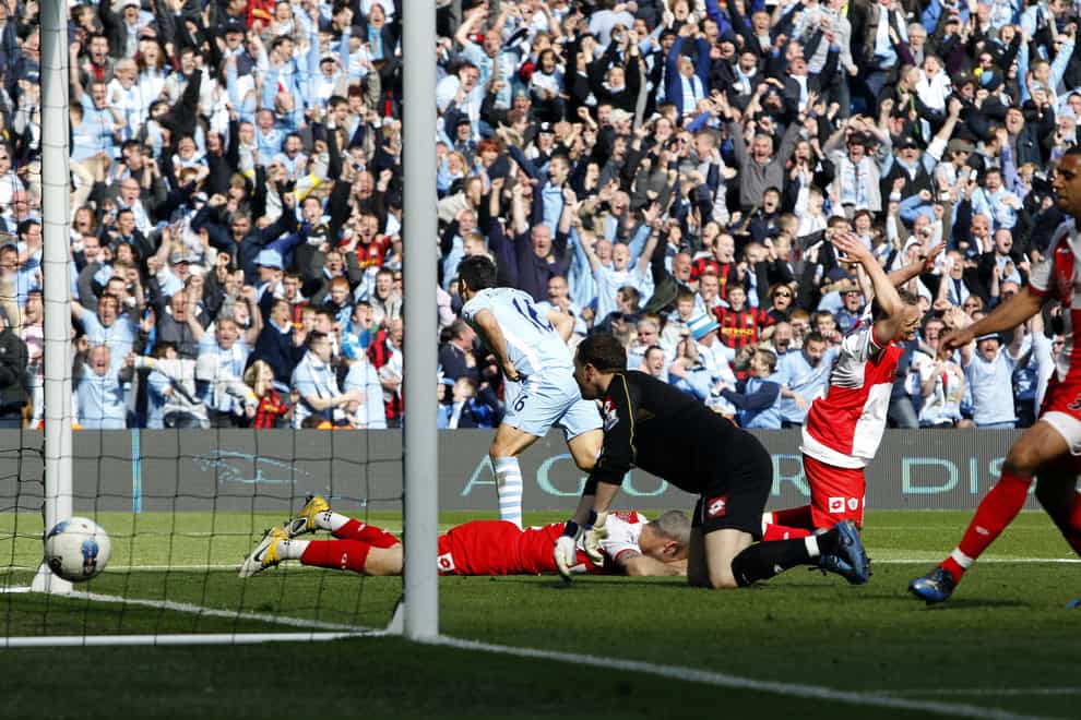 It is 10 years since Sergio Aguero’s dramatic title-winning goal against QPR (Peter Byrne/PA)