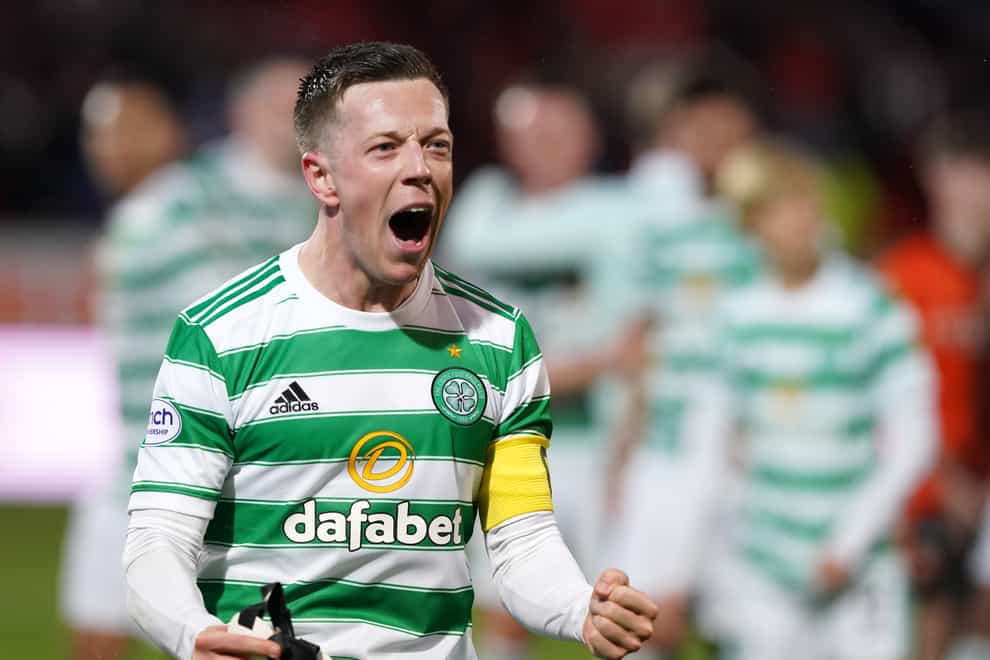Celtic’s Callum McGregor reacts after the cinch Premiership title is sealed (Andrew Milligan/PA)