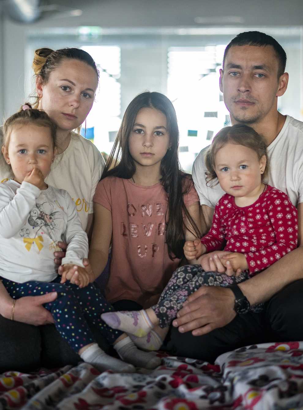 (not real names) Ukrainian refugees Elena Sidorova, her husband Vladimir, and their daughters Polina, Eva and Zlata (Kirsty O’Connor/PA)