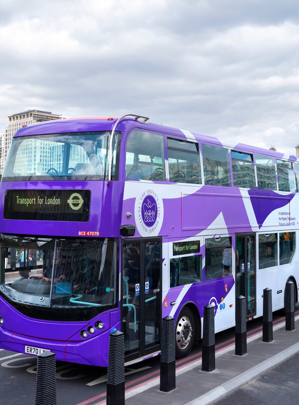 Eight London buses have been given a purple makeover ahead of the Queen’s Platinum Jubilee (TfL/PA)