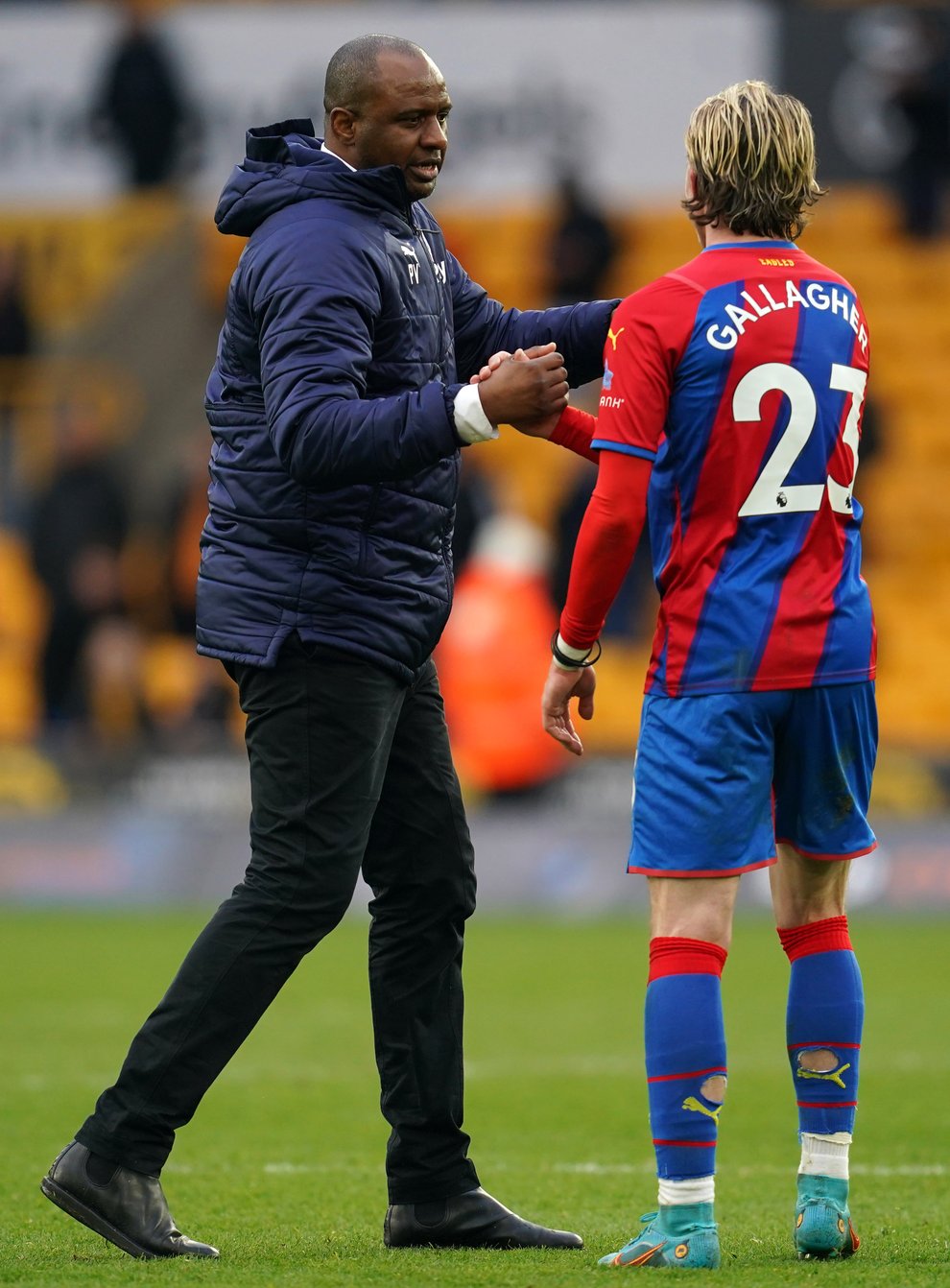 Crystal Palace manager Patrick Vieira and Conor Gallagher (Nick Potts/PA)