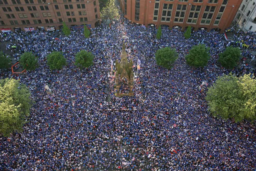 Tens of thousands of Rangers fans gathered for the UEFA Cup final in Manchester in 2008 (PA)
