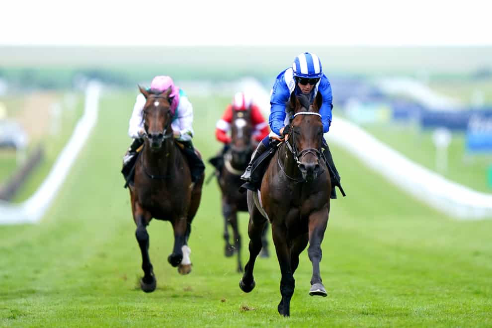 Baaeed ridden by Jim Crowley (right) on their way to winning the Edmondson Hall Solicitors Sir Henry Cecil Stakes (Tim Goode/PA)
