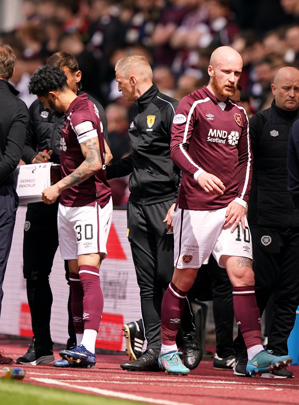 Hearts’ Liam Boyce went off injured against Rangers (Andrew Milligan/PA)