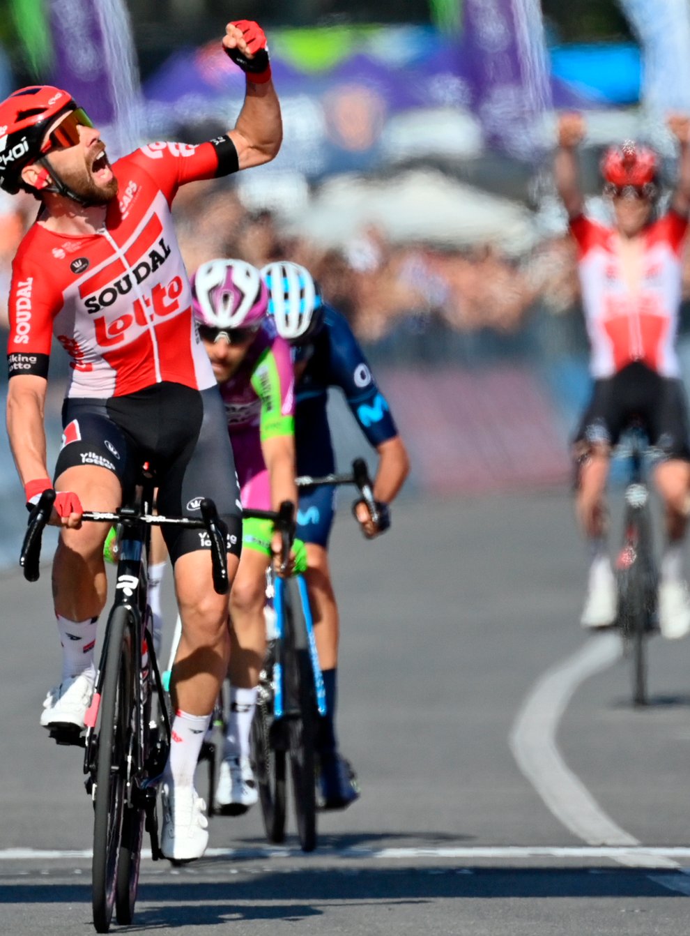 Thomas De Gendt celebrates his stage win (Massimo Paolone/AP/PA)