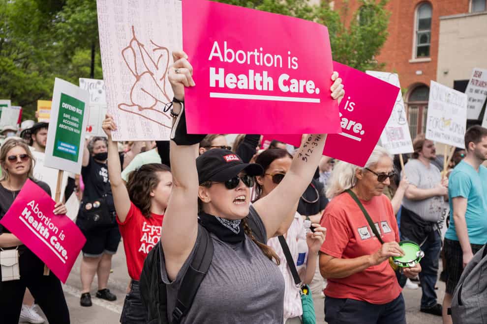 Abortion rights demonstrators rally in Chicago (Pat Nabong /Chicago Sun-Times via AP)