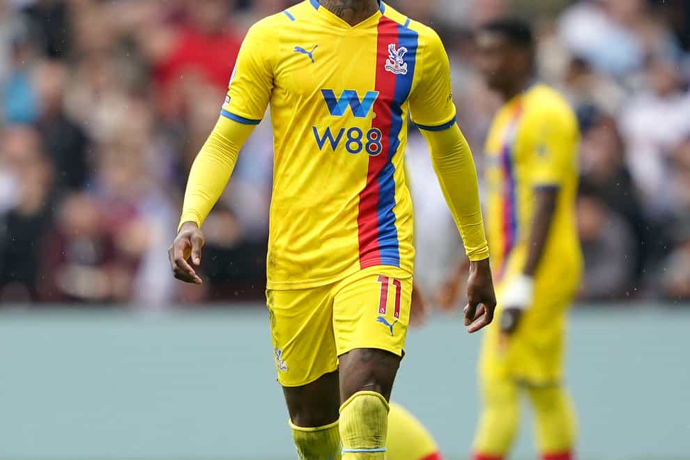 Crystal Palace’s Wilfried Zaha reacts to the crowd during the draw at Aston Villa (Zac Goodwin/PA)