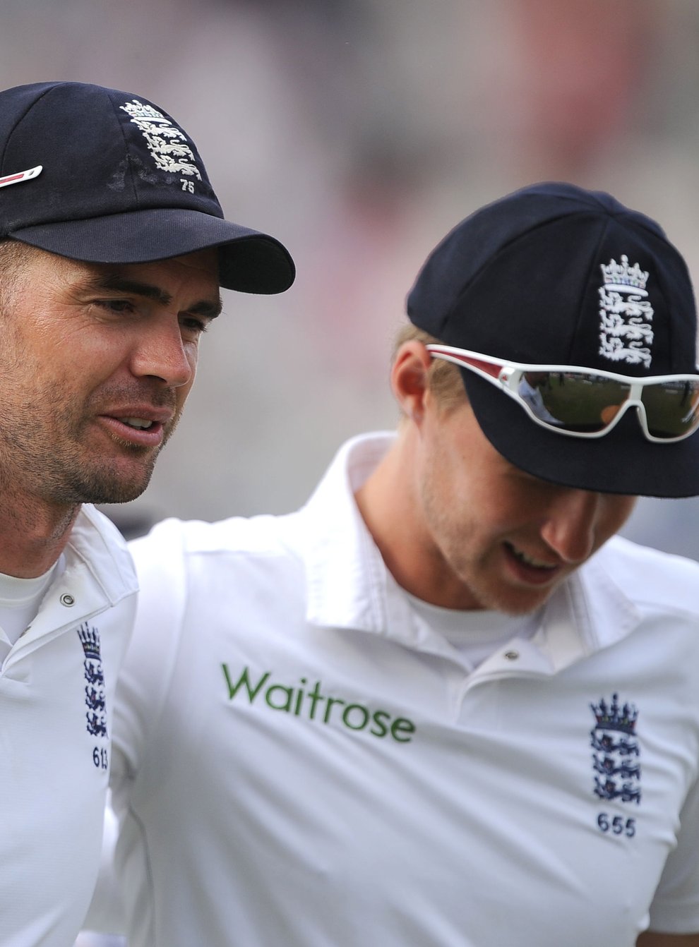 James Anderson, left, had the better of his Roses battle with England team-mate Joe Root (Nigel French/PA)
