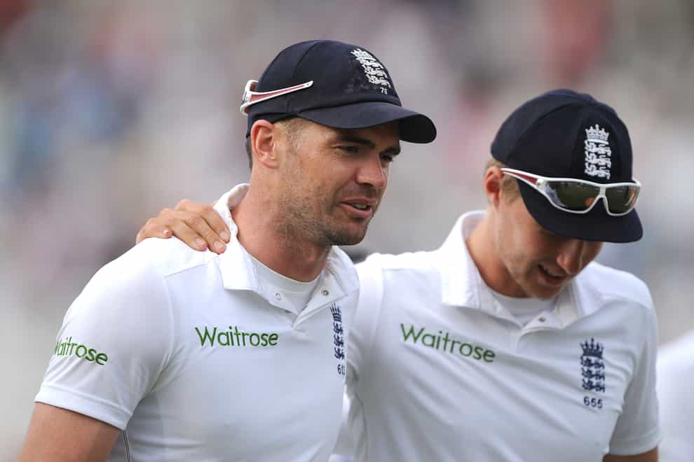 James Anderson, left, had the better of his Roses battle with England team-mate Joe Root (Nigel French/PA)
