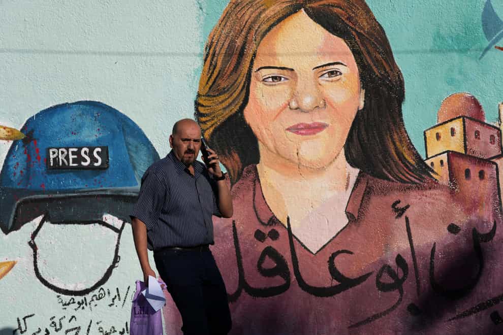 A mural of slain of Al Jazeera journalist Shireen Abu Akleh on display in Gaza City (Adel Hana/AP)