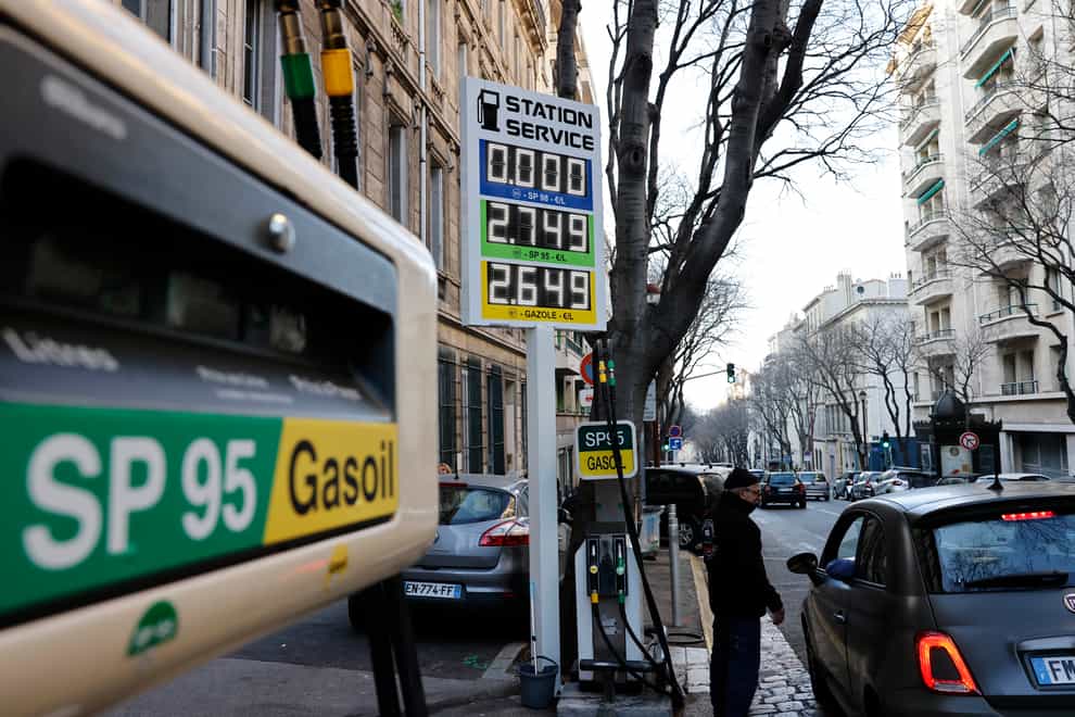 A car stops at a petrol station in Marseille, southern France (Jean-Francois Badias/AP)