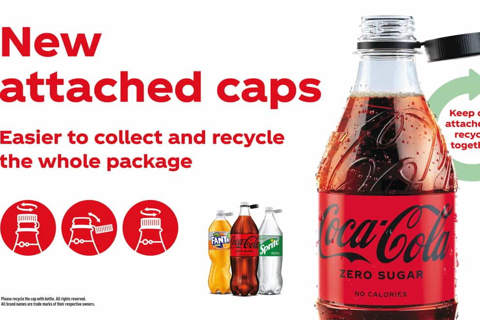Coca-Cola is moving to attached caps across its entire drinks range in an effort to boost recycling and prevent litter (Coca-Cola/PA)