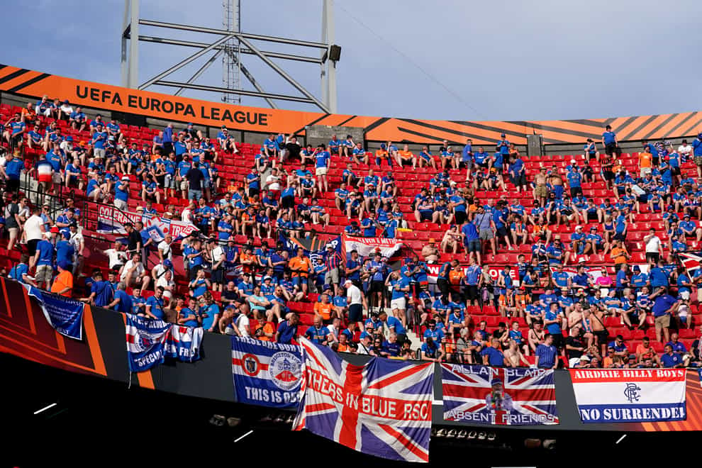 Rangers fans in the stands ahead of the UEFA Europa League Final (Andrew Milligan/PA)