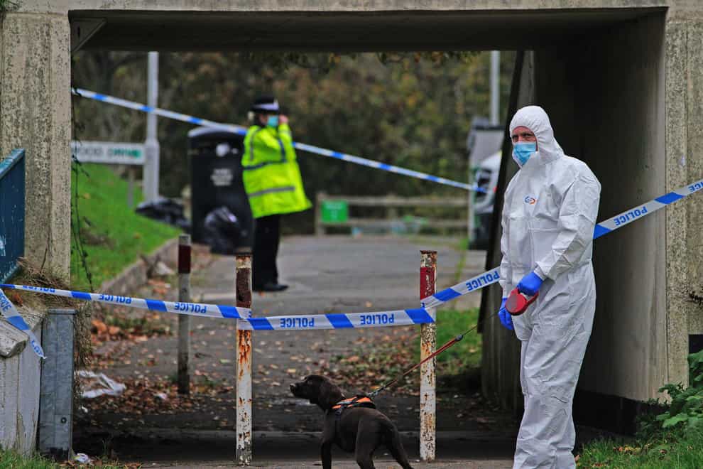 A crime scene investigator near Sheepstor Road in Plymouth, after the body of a woman was found in the hunt for missing Plymouth teenager Bobbi-Anne McLeod, who has not been seen since Saturday evening. Picture date: Wednesday November 24, 2021.
