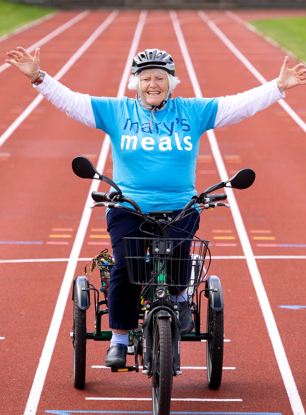 Ellison Hudson is carrying out the challenge at the University of Stirling race track (Martin Shields/Mary’s Meals/PA)