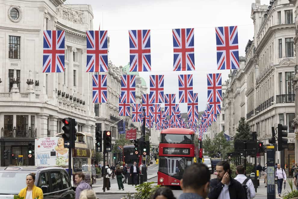 Regent Street with more than 150 Union Jack in place (Matt Alexander/PA)