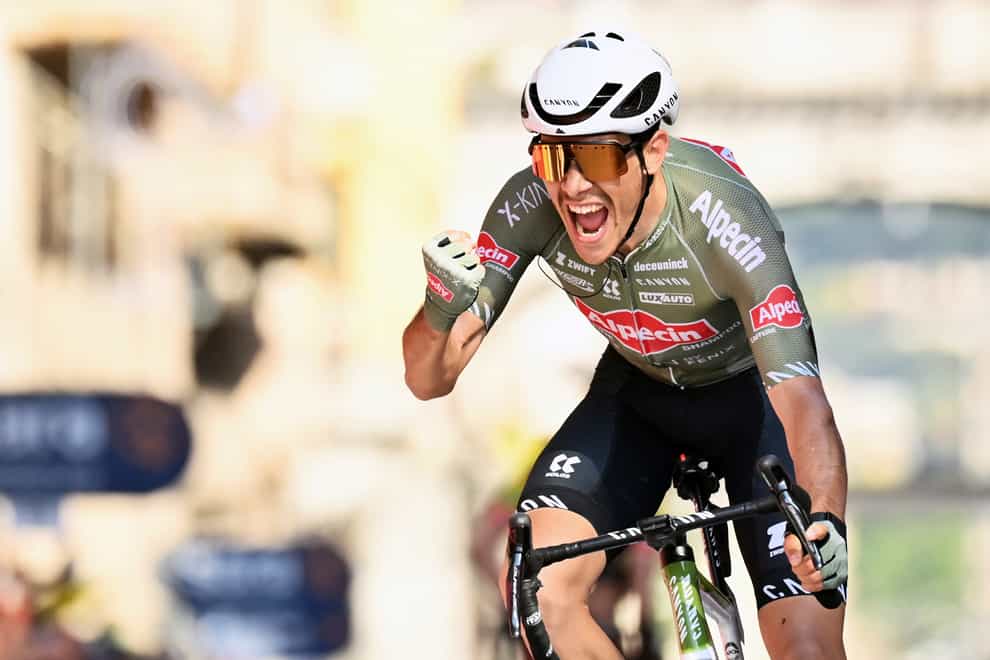 Stefano Oldani delivered another home win following a breakaway on stage 12 of the Giro d’Italia in Genoa (Fabio Ferrari/LaPresse via AP)