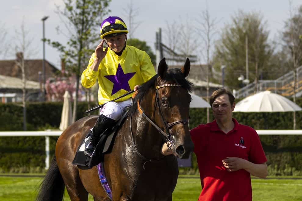 My Prospero ridden by jockey Tom Marquand after winning the Dubai Duty Free Tennis Championships Maiden Stakes at Newbury Racecourse, Berkshire. Picture date: Saturday April 16, 2022.