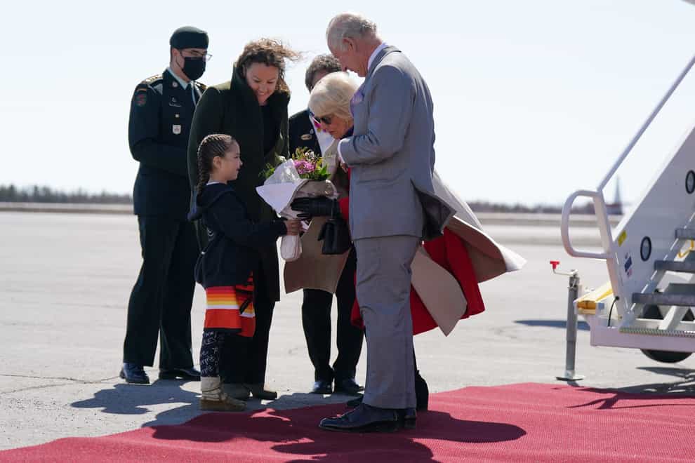 The Prince of Wales and Duchess of Cornwall arrive in Yellowknife, during their three-day trip to Canada to mark the Queen’s Platinum Jubilee. Picture date: Thursday May 19, 2022.