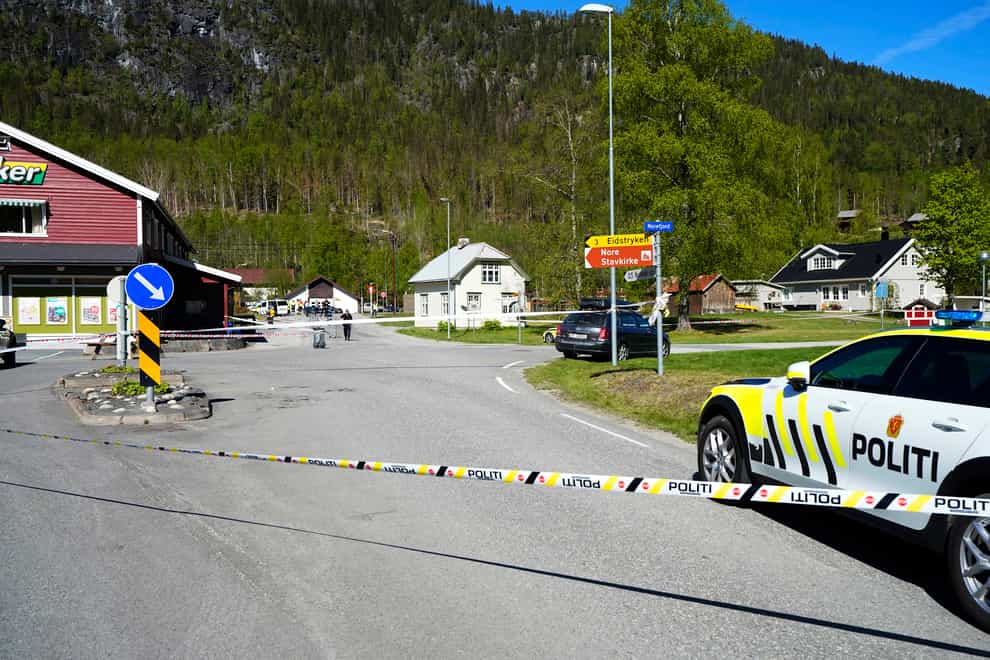 A police car at the scene of a multiple stabbing in Nore, Norway (Lise Åserud/NTB Scanpix via AP)