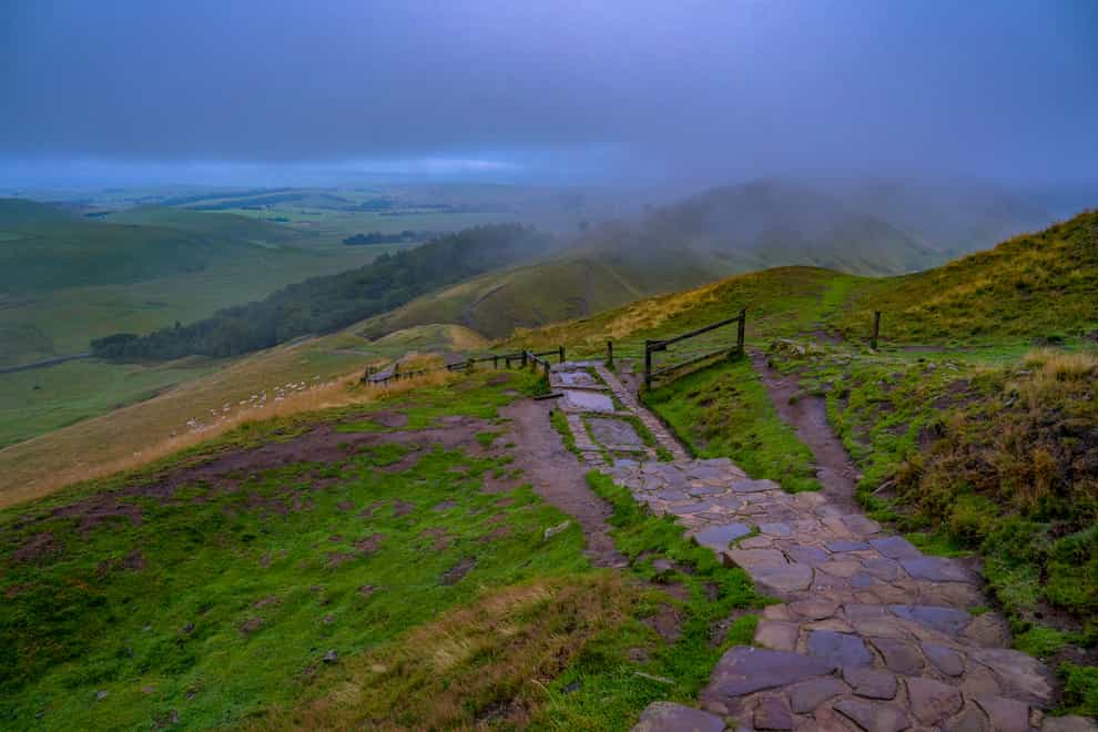 The view from the summit of Mam Tor, in the Peak District, Derbyshire. Picture date: Monday August 9, 2021.