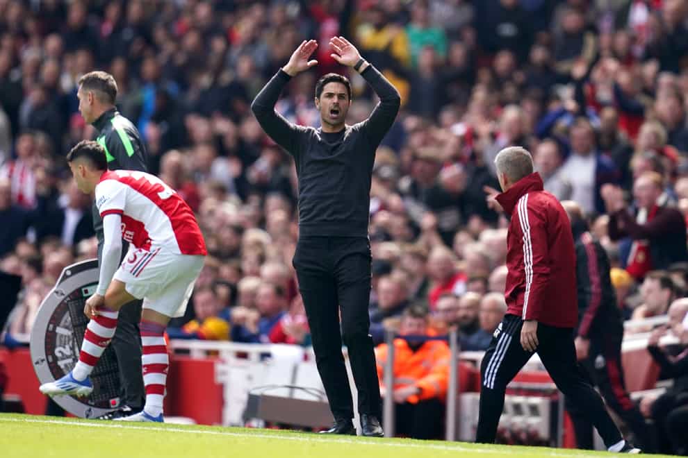 Mikel Arteta is confident there will be no hangover for Arsenal if they miss out on the Champions League (John Walton/PA)