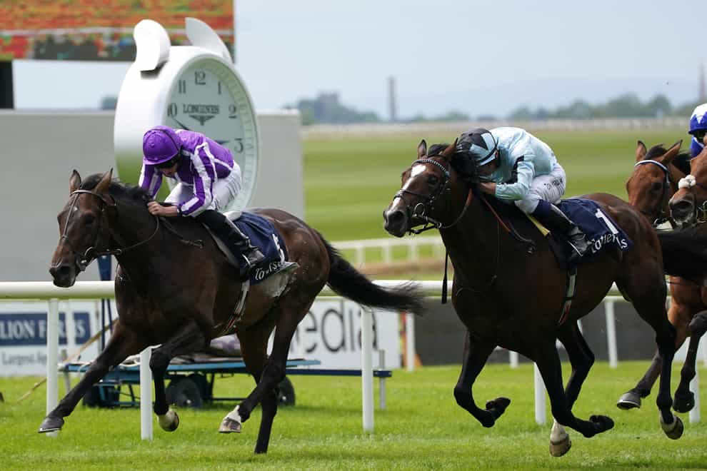 Alenquer (right) ridden by Tom Marquand on the way to winning the Tattersalls Gold Cup (Group 1) during day three of the Tattersalls Irish Guineas Festival at Curragh racecourse in County Kildare, Ireland. Picture date: Sunday May 22, 2022.