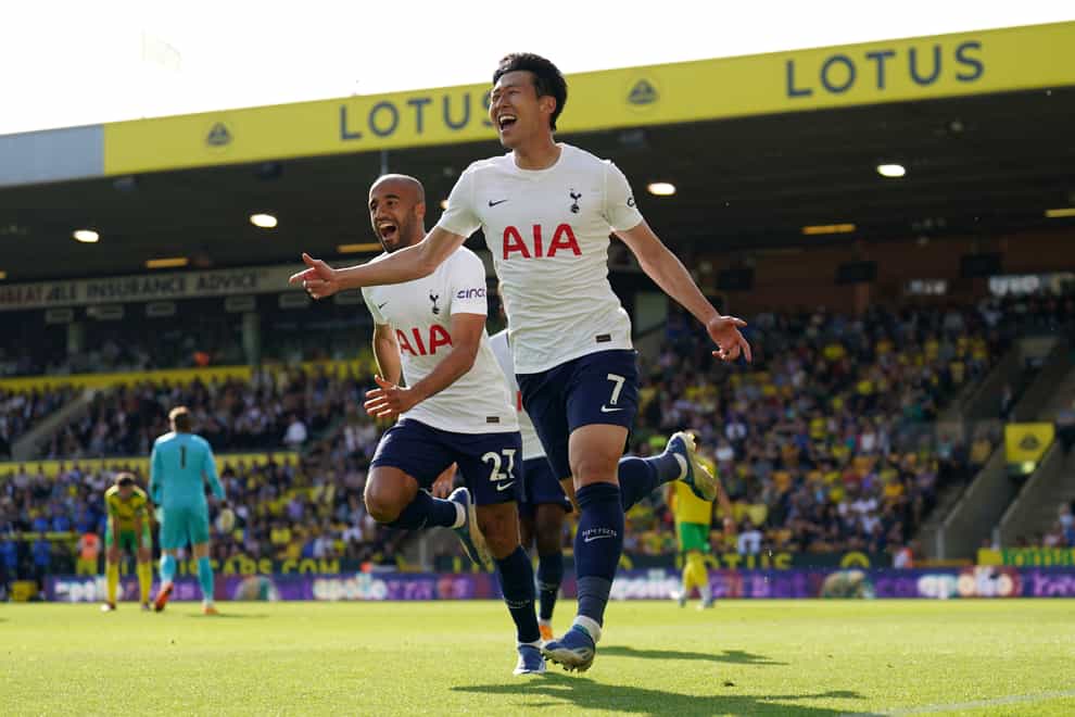 Son Heung-min and Spurs finished the season on a high at Carrow Road (Joe Giddens/PA)