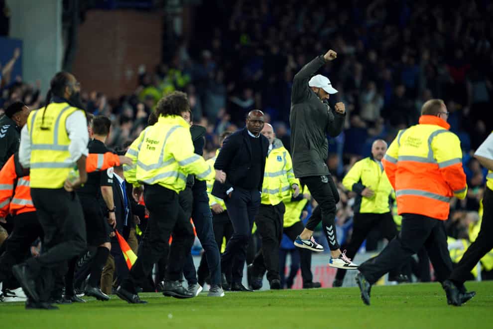 Patrick Vieira was involved in an altercation with an Everton fan on the pitch after Crystal Palace lost 3-2 at Goodison Park on Thursday (Peter Byrne/PA)