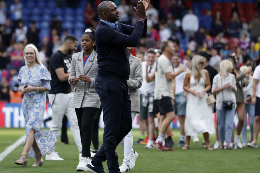 Crystal Palace manager Patrick Vieira applauds the fans after the 1-0 win over Manchester United (Steven Paston/PA)