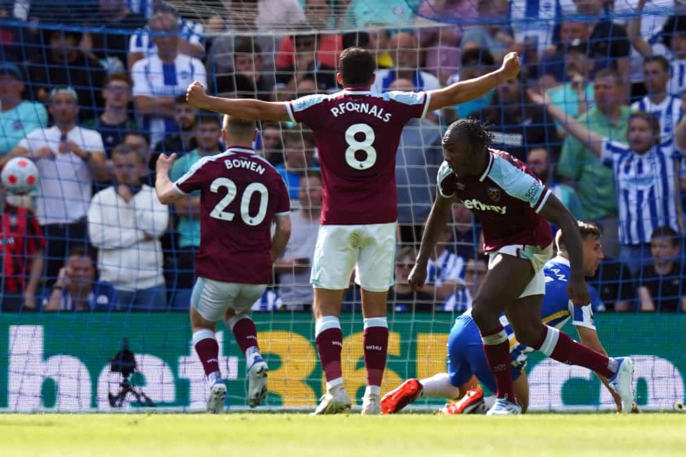 Michail Antonio (right) fired West Ham in front at Brighton (Gareth Fuller/PA)