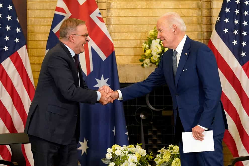 Australian Prime Minister Anthony Albanese greets US President Joe Biden (AP)