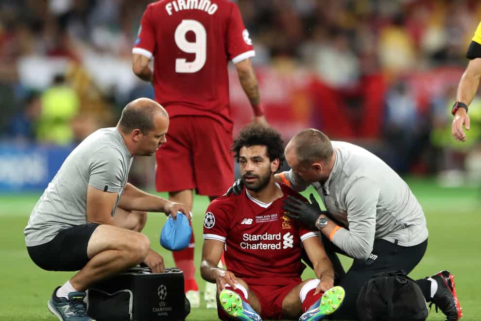Liverpool’s Mohamed Salah was injured in the 2018 Champions League final against Real Madrid (Nick Potts/PA)