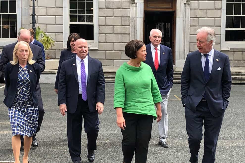 Handout photo issued by Sinn Fein of Sinn Fein leader Mary Lou McDonald with the bipartisan US congressional delegation, led by senior Democrat Richard Neal, at Leinster House in Dublin. Picture date: Monday May 23, 2022.