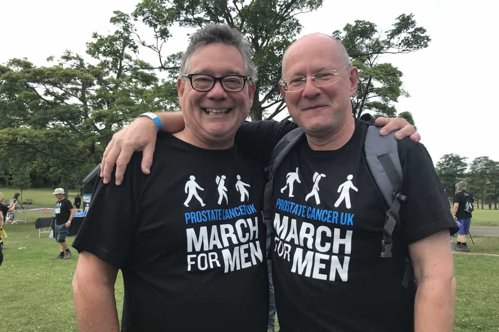 Glyn Jones, left, and Howard Smith are among the former players taking part in the charity walk (Prostate Cancer UK/PA)