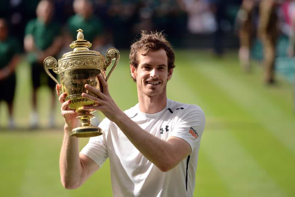 Andy Murray lifts the men’s singles after winning his second Wimbledon title in 2016 (Anthony Devlin/PA)