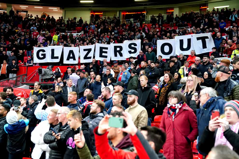 Manchester United fans protest against the Glazer family in the match against Chelsea on April 28 (Martin Rickett/PA)