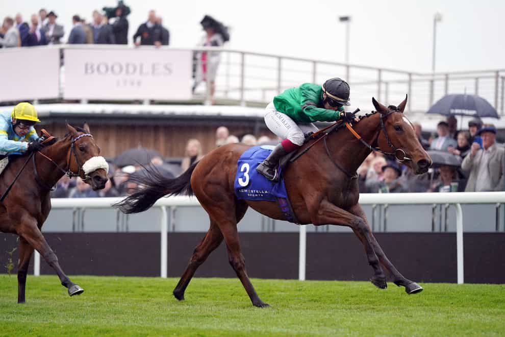 Absolutelyflawless ridden by jockey Laura Pearson on their way to winning the ICM Stellar Sports Lily Agnes Conditions Stakes during the Boodles May Festival City Day at Chester Racecourse (Tim Goode/PA)