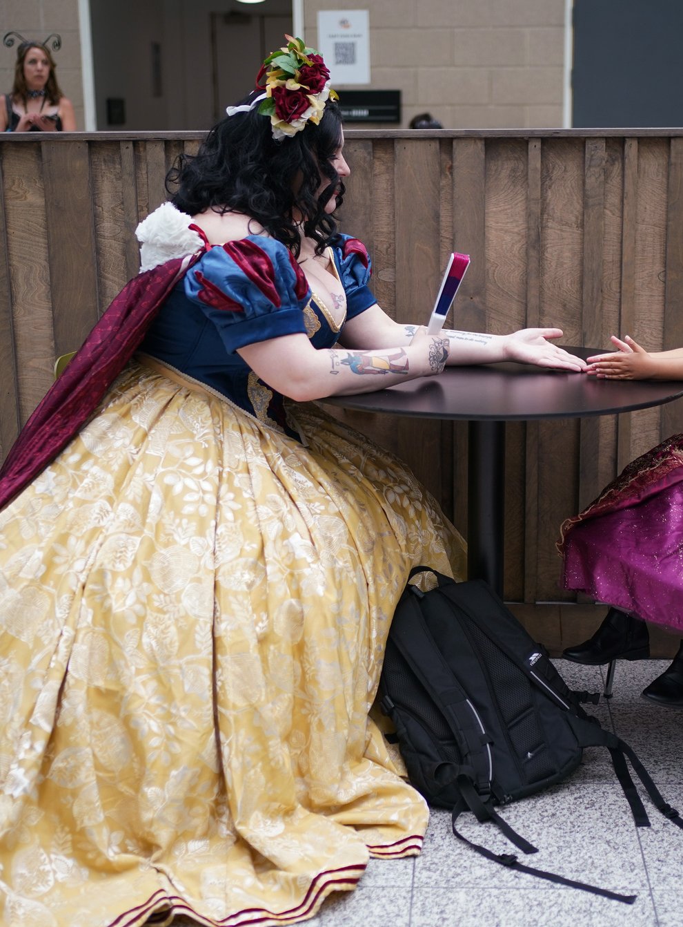 Mother and daughter cosplayers Revan Jordan, left, dressed as Snow White, and Bella, dressed as Rapunzel, during MCM Comic Con at the ExCel in London (Yui Mok/PA)