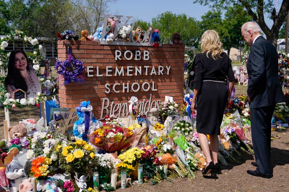 President Joe Biden and first lady Jill Biden visit Robb Elementary School to pay their respects (Evan Vucci/AP)