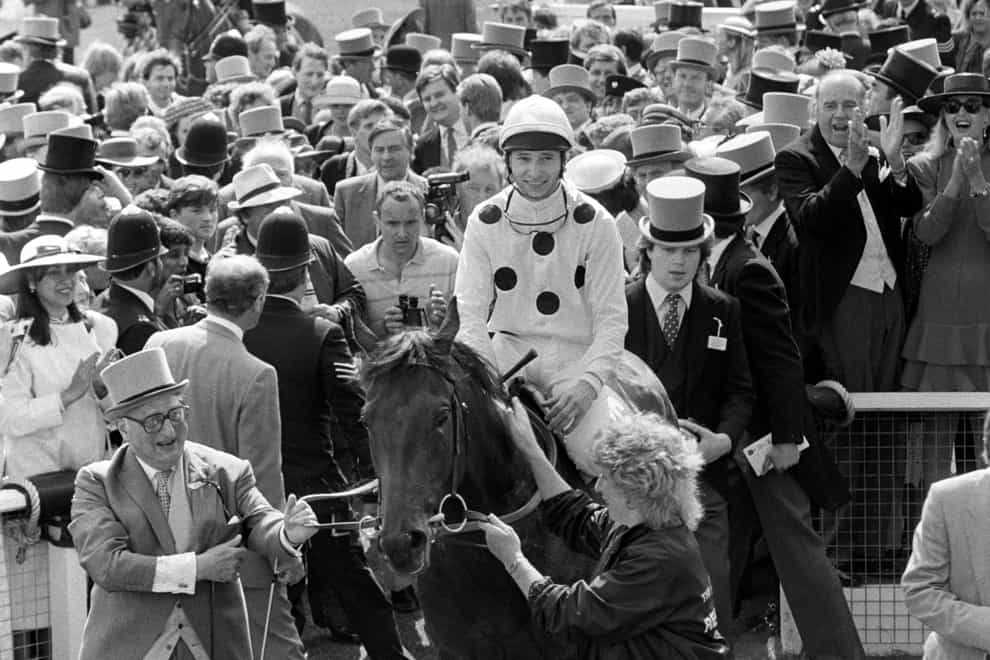 Reference Point and Steve Cauthen after their 1987 Derby success (PA)