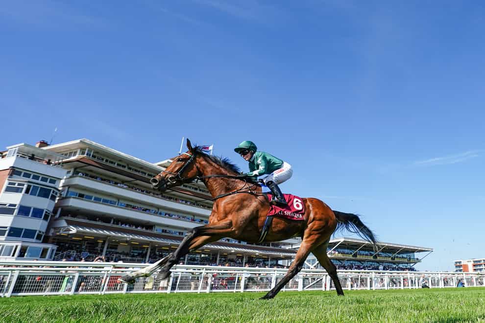 Nashwa ridden by Hollie Doyle on their way to victory in the Haras De Bouquetot Fillies’ Trial Stakes at Newbury racecourse. Picture date: Saturday May 14, 2022.