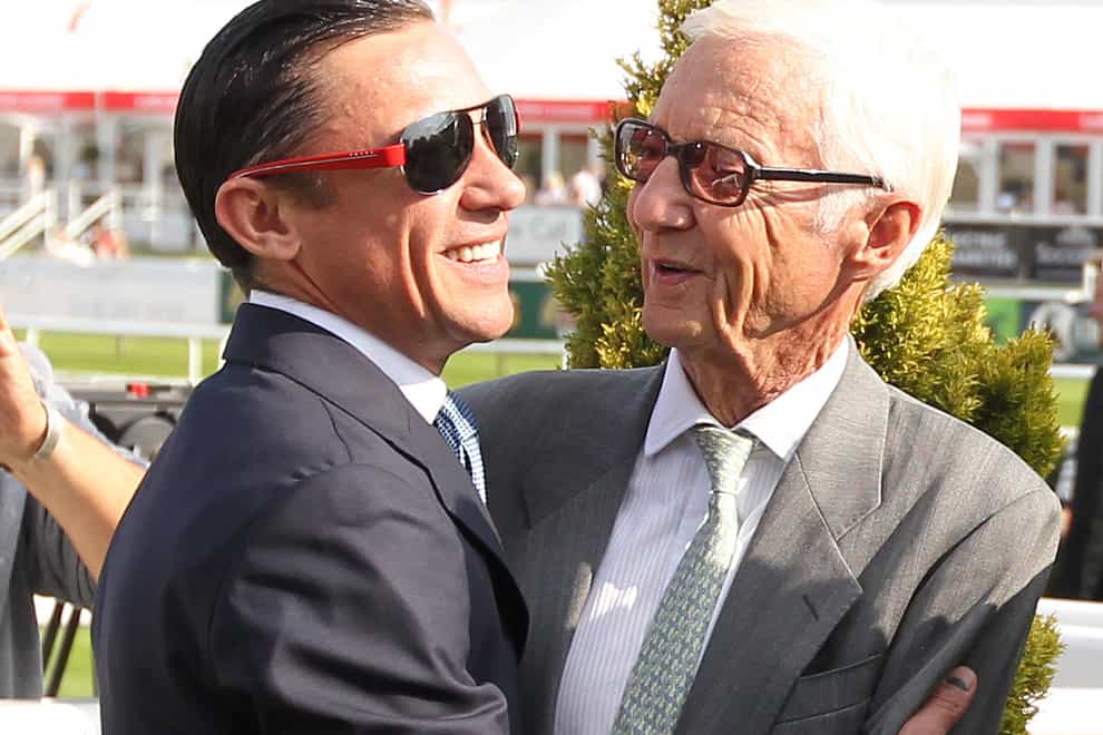 Frankie Dettori and Lester Piggott during day one of the 2014 Ladbrokes St Leger Festival at Doncaster (Lynne Cameron/PA)