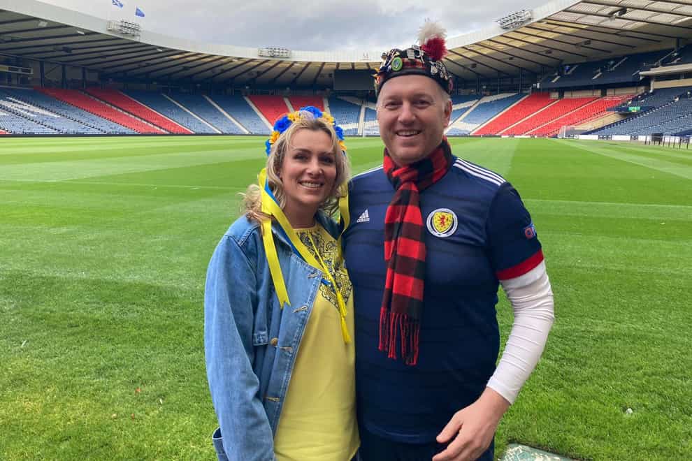 Scotland supporter Clark Gillies and his Ukrainian wife Victoria will be heading to Hampden together – before going their separate ways to cheer on their teams. (Clark Gillies/PA)