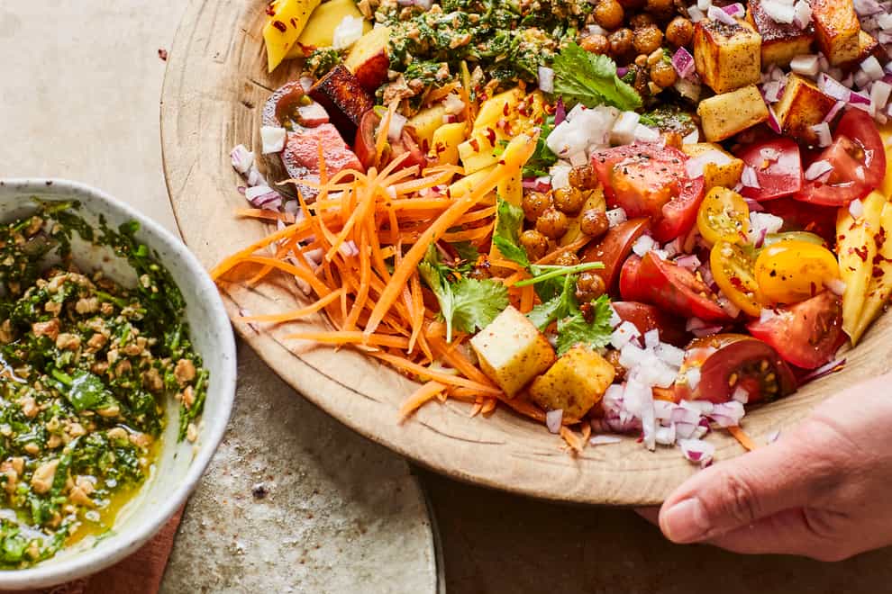 Fried halloumi and chickpea rainbow salad from Feel Good (Lizzie Mayson/PA)