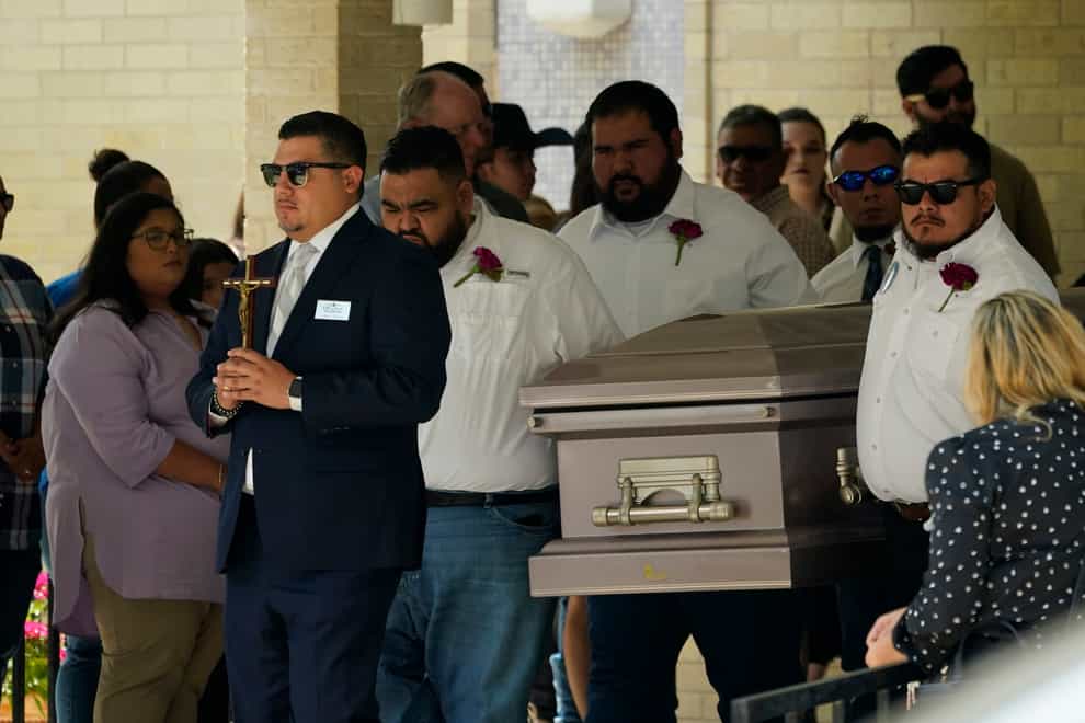 Pallbearers carry the casket of Amerie Jo Garza following a funeral service at Sacred Heart Catholic Church in Uvalde, Texas (Eric Gay/AP)